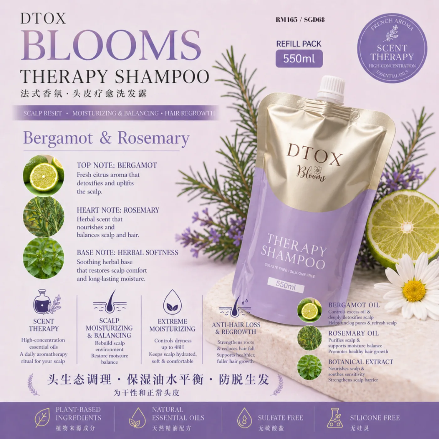 DTOX Therapy Shampoo Blooms Refill Pack 550ml